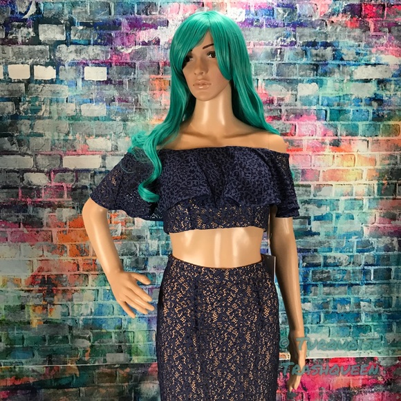 JOVANI Navy Lace Crop Top Dress! #JP49740 - Picture 8 of 8